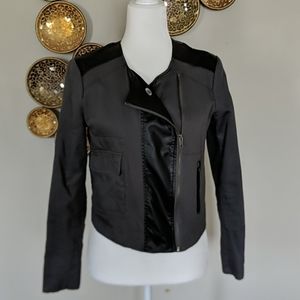 Apt 9 Black Denim and Faux Leather Moto Ja…